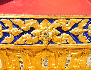 Image showing The gold stucco design of native thai style on the Wall 