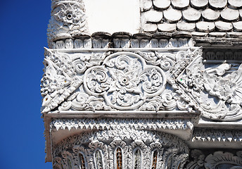 Image showing White thai art stucco wall,Thai temple 