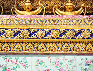 Image showing The gold stucco design of native thai style on the Wall 