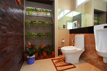 Image showing Luxury modern bathroom suite with bath and wc