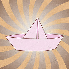 Image showing origami paper boat recycled paper craft stick on  background 