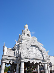 Image showing White thai art stucco wall,Thai temple 