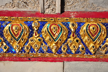 Image showing The gold stucco design of native thai style on the Wall 