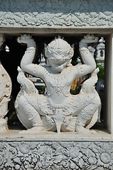 Image showing White thai art stucco wall,Thai temple 
