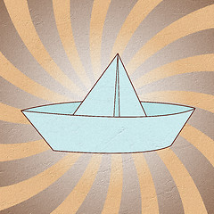 Image showing origami paper boat recycled paper craft stick on  background 