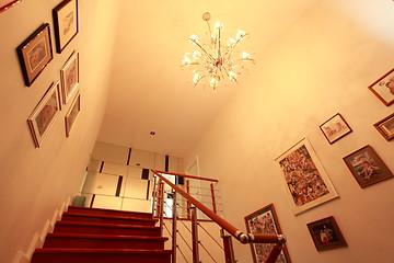 Image showing Interior - wood stairs and handrail 