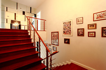 Image showing Interior - wood stairs and handrail 