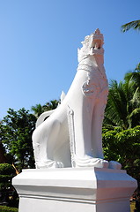 Image showing White lion statue decoration in front of temple