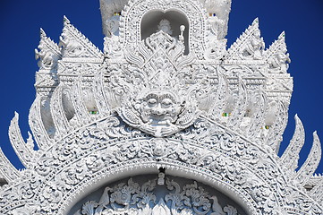 Image showing White thai art stucco wall,Thai temple 