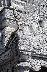 Image showing White thai art stucco wall,Thai temple 