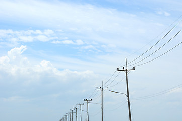 Image showing High voltage tower on blue sky 