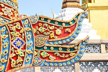 Image showing The gold stucco design of native thai style on the Wall 