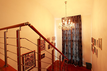 Image showing Interior - wood stairs and handrail 