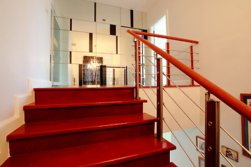 Image showing Interior - wood stairs and handrail 