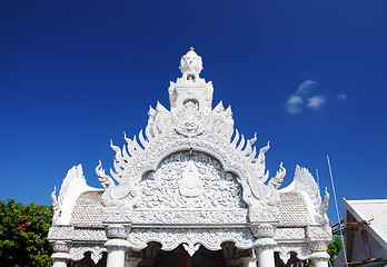 Image showing White thai art stucco wall,Thai temple 