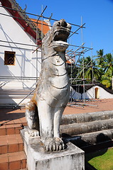 Image showing White lion statue decoration in front of temple