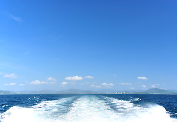 Image showing cruise ship wake or trail in the ocean 