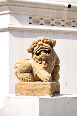 Image showing White lion statue decoration in front of temple