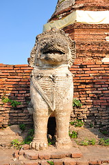 Image showing Ruins lion statue in Ayutthaya Historical Park, Thailand 