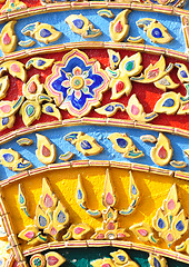 Image showing The gold stucco design of native thai style on the Wall 