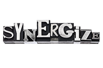 Image showing synergize word in metal type
