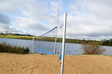 Image showing volleyball court sand net autumn lake shore 