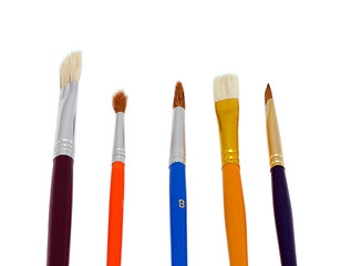 Image showing various different art paint brushes isolated white 