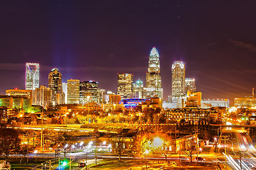 Image showing Skyline of uptown Charlotte, North Carolina at night.