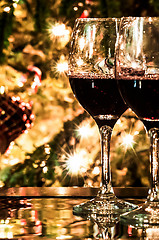 Image showing Two wine glasses ready to bring in the New Year