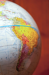 Image showing Part of a globe with map of South America