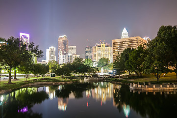 Image showing Skyline of uptown Charlotte, North Carolina at night.