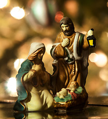 Image showing Holy Family closeup, Joseph, Virgin Mary and Baby Jesus figurine