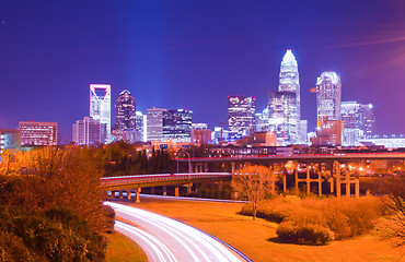 Image showing Skyline of uptown Charlotte, North Carolina at night.