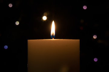 Image showing christmas decoration with christmas lights and candlelight