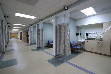 Image showing Looking down a hospital hall way 