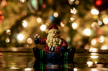 Image showing Festive santa with Christmas light background