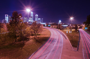 Image showing Skyline of uptown Charlotte, North Carolina at night.