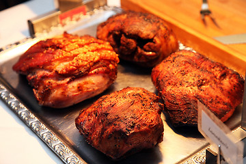 Image showing Cuts of roast meat on a buffet