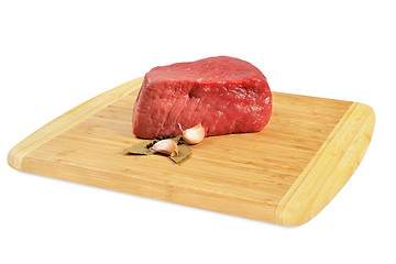 Image showing Raw Beef on wooden board