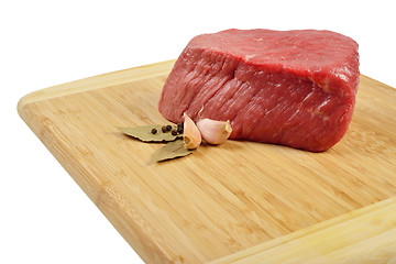 Image showing Raw Beef on wooden board