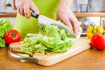 Image showing Woman's hands cutting vegetables