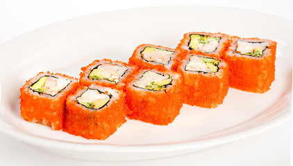 Image showing Japanese Cuisine - Sushi (California Roll) on a white background