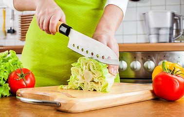 Image showing Woman's hands cutting vegetables