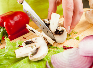 Image showing cutting mushroom champignon