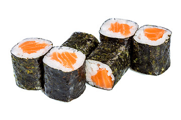 Image showing Sushi (Roll syake maki) on a white background