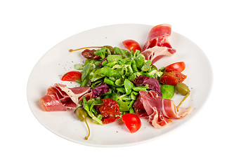 Image showing Salad from eruca and bacon