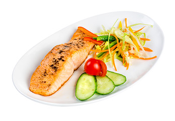 Image showing Tasty fillet of a salmon on a white