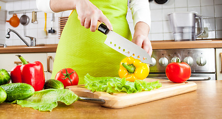 Image showing Woman's hands cutting vegetables