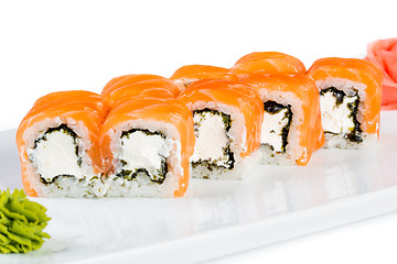 Image showing Sushi (Roll unagi maki syake) on a white background