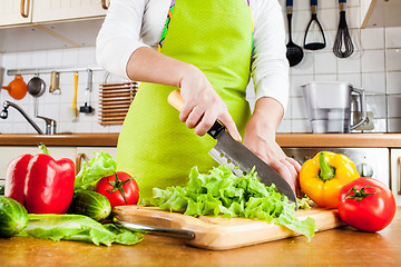 Image showing Woman's hands cutting vegetables